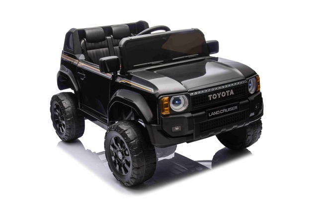 Electric ride-on car Toyota Landcruiser 12V, black, wide single seat, 2.4 GHz remote control, USB / 