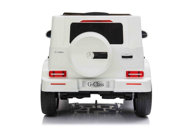 Electric Ride-on car Mercedes G500 12V, white, 2.4 GHz remote control, USB / SD Input, Rear suspensi