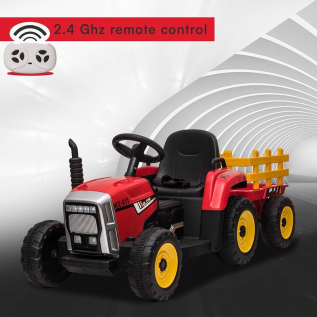Electric Tractor WORKERS with trailer, red, Rear wheel drive, Lithium Battery, Plastic wheels, wide 