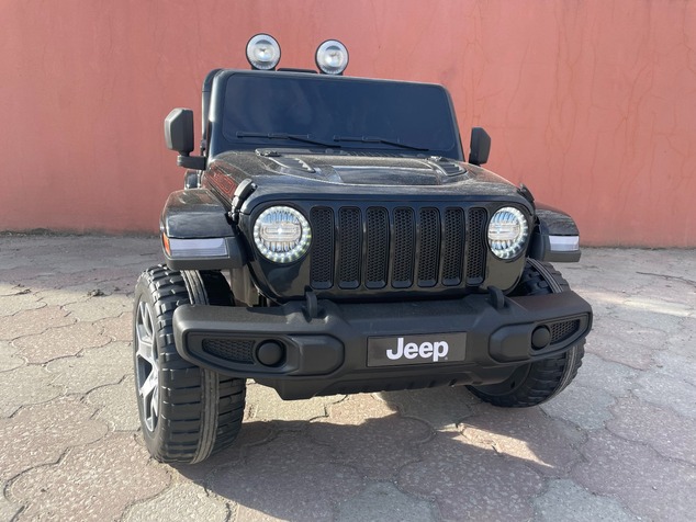 Electric Ride-On JEEP Wrangler, Black, Double Leather Seat, Radio with Bluetooth and USB Input, 4x4 