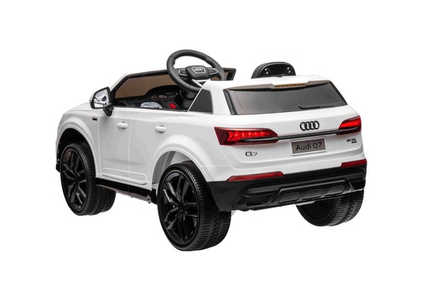 Auto elettrica per bambini Audi Q7 bianco, monoposto, sospensione indipendente, batteria 12V, teleco