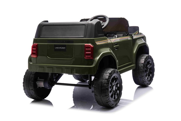 Electric ride-on car Toyota Landcruiser 12V, military green, wide single seat, 2.4 GHz remote contro