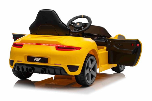 Electric Ride-on car RUF GT 12V, yellow, Opening doors, 2.4 GHz remote control, LED lights front and
