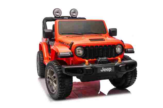 JEEP Wrangler elektrické autíčko pro děti, Oranžová, Dvoumístné kožené sedadlo, Rádio s Bluetooth a USB vstupem, 4x4