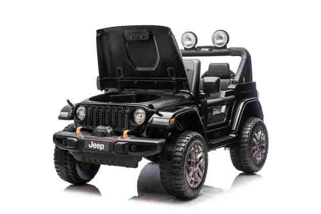 Jeep per bambini 4x4, Nero, sedile in ecopelle a due posti, radio con Bluetooth e ingresso USB