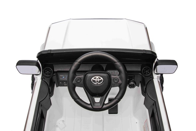 Electric ride-on car Toyota Landcruiser 12V, white, wide single seat, 2.4 GHz remote control, USB / 
