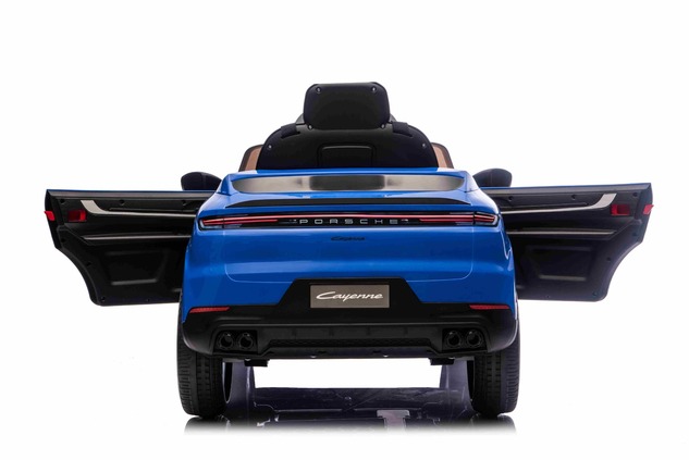 Auto elettrica per bambini Porsche Cayenne 12V con trazione posteriore - con licenza (1 posto), blu,