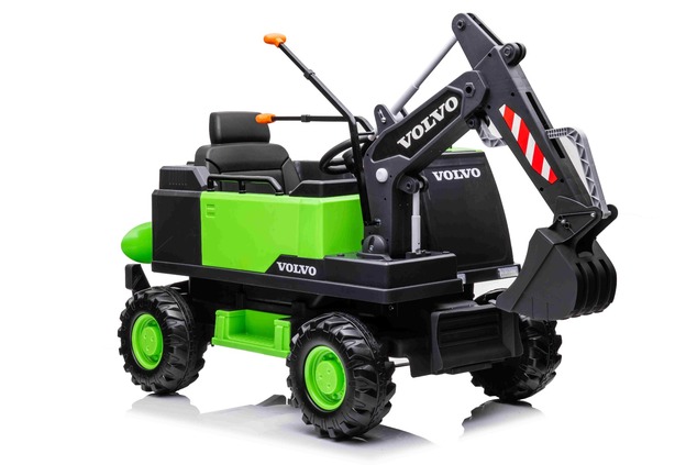 Electric ride-on car Volvo Excavator 12V with front digger ladle, Single seat, green, soft leatheret