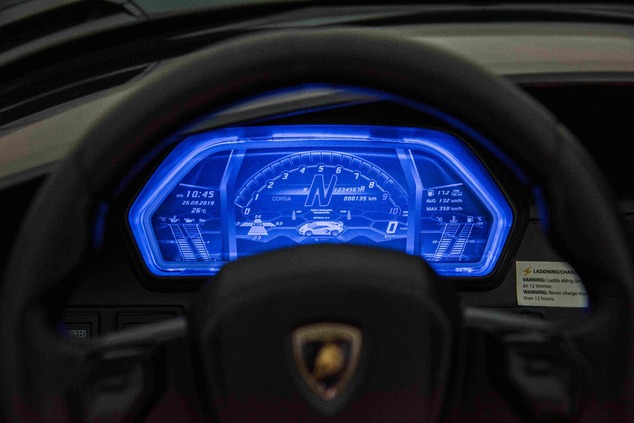 Electric Ride on Car Lamborghini Aventador 12V for two users, Black, Vertical opening doors, 2 x 12V