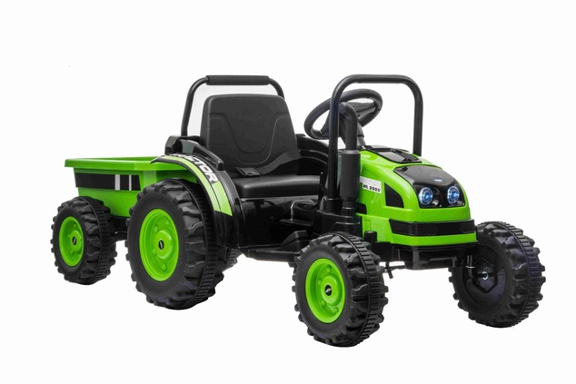 Electric Tractor POWER with trailer, green, Rear wheel drive, 12V battery, Plastic wheels, wide seat