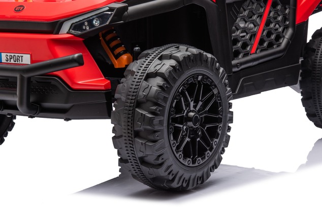 Electric ride-on car UTV Small 12V, red, Rear wheel drive, 12V battery, Plastic wheels, Wide double 