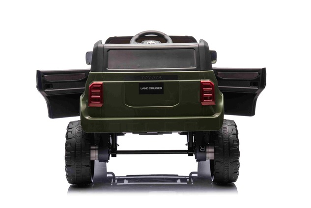 Electric ride-on car Toyota Landcruiser 12V, military green, wide single seat, 2.4 GHz remote contro