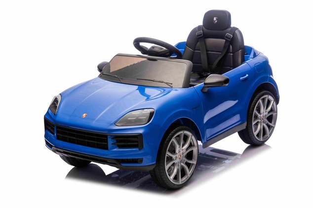 Auto elettrica per bambini Porsche Cayenne 12V con trazione posteriore - con licenza (1 posto), blu,