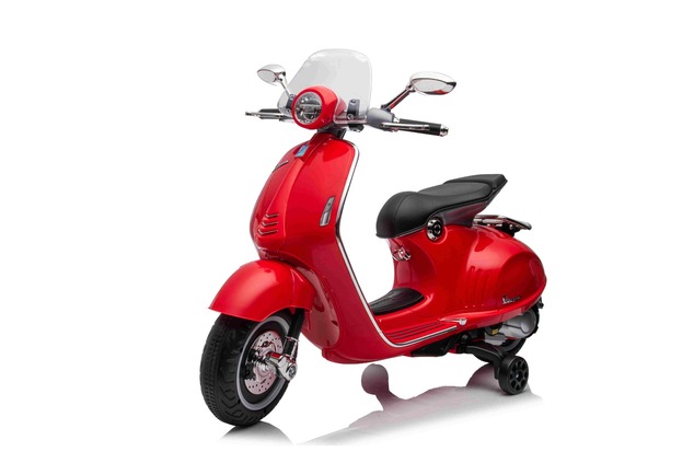 Electric ride-on Scooter Vespa 946 with reverse gear, red, Licensed, auxiliary wheels, Lithium batt