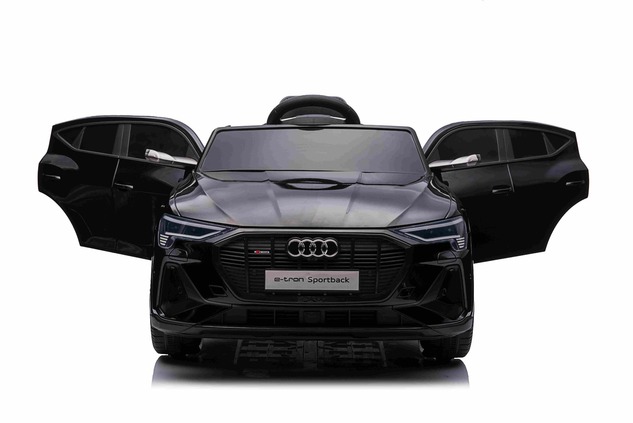 Electric Ride-on car Audi E-tron Sportback 12V, black, wide single seat with three-point seat belt, 