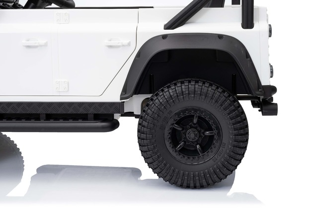 Electric Ride-on car Land Rover Defender 110 SVX 12V, white, 4X4 drive, LED lights, front and rear w