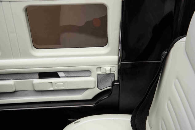 Electric Ride-on car Mercedes-Benz EQG 12V, white, LED underlighted body parts, Functional front and