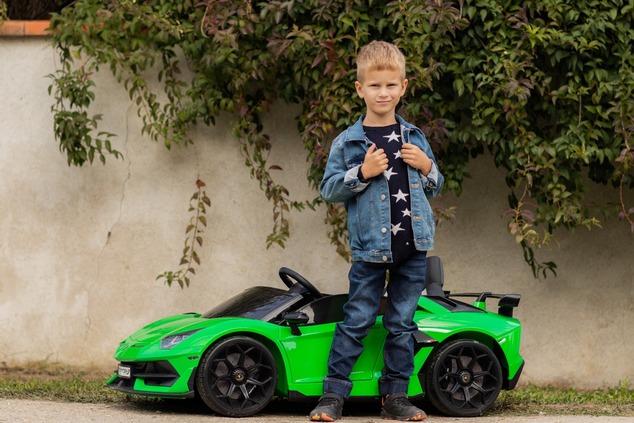 Electric Ride on Car Lamborghini Aventador 12V for two users, Green, Vertical opening doors, 2 x 12V