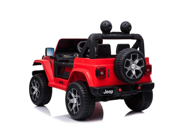 Electric Ride-On JEEP Wrangler, Red, Double Leather Seat, Radio with Bluetooth and USB Input, 4x4 Dr