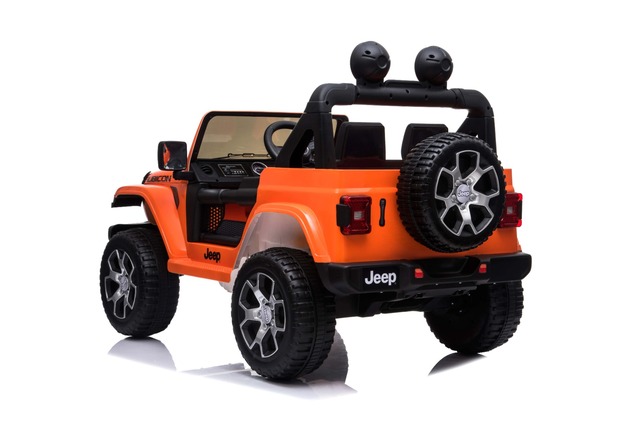 Electric Ride-On JEEP Wrangler, Orange, Double Leather Seat, Radio with Bluetooth and USB Input, 4x4