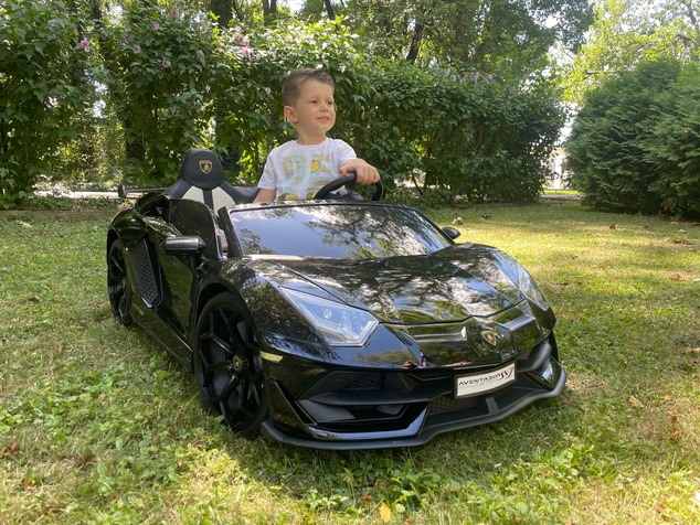 Electric Ride on Car Lamborghini Aventador 12V for two users, Red, Vertical opening doors, 2 x 12V E