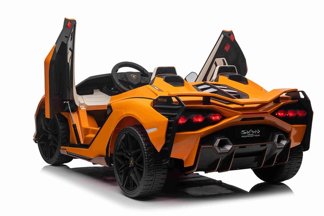 Electric Ride-on car Lamborghini Sian 4X4, orange, 12V, 2.4 GHz remote control, USB / AUX Input, Blu