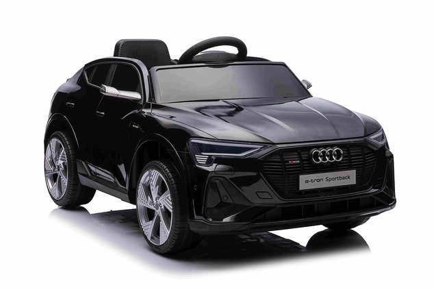 Electric Ride-on car Audi E-tron Sportback 12V, black, wide single seat with three-point seat belt, 