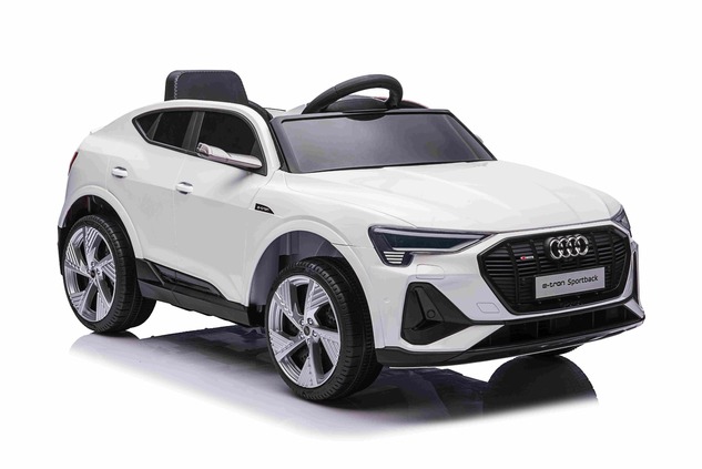 Electric Ride-on car Audi E-tron Sportback 12V, white, wide single seat with three-point seat belt, 