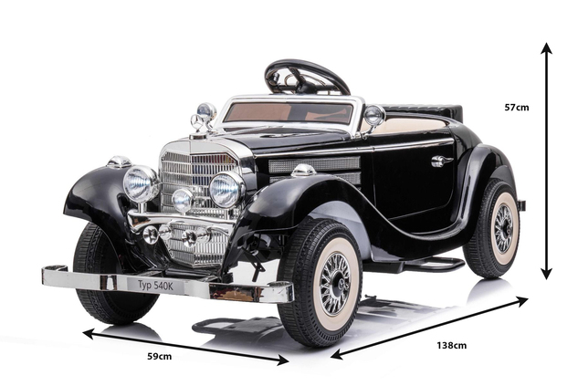 Electric Ride-On Toy Car Mercedes-Benz 540K, Black, Local parental control by Steering wheel, 2.4Ghz