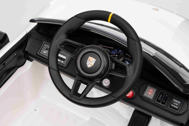 Electric Ride-on car RUF GT 12V, white, Opening doors, 2.4 GHz remote control, LED lights front and 