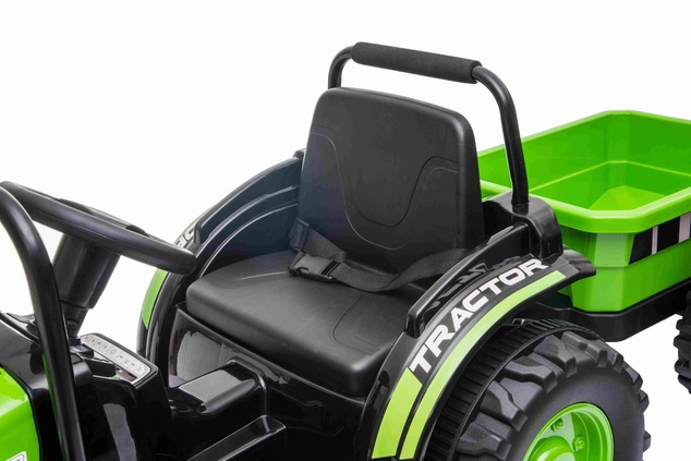 Electric Tractor POWER with trailer, green, Rear wheel drive, 12V battery, Plastic wheels, wide seat