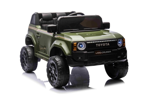 Electric ride-on car Toyota Landcruiser 12V, military green, wide single seat, 2.4 GHz remote contro