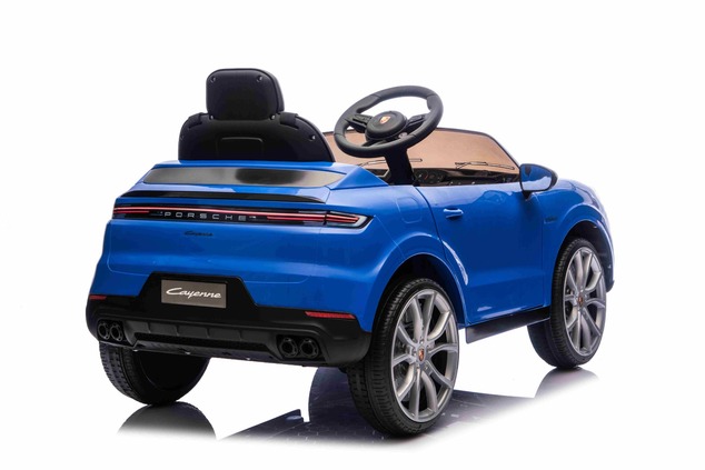 Auto elettrica per bambini Porsche Cayenne 12V con trazione posteriore - con licenza (1 posto), blu,