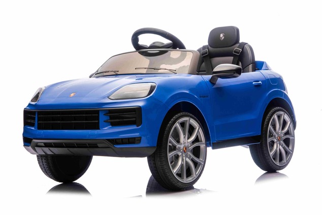 Auto elettrica per bambini Porsche Cayenne 12V con trazione posteriore - con licenza (1 posto), blu,