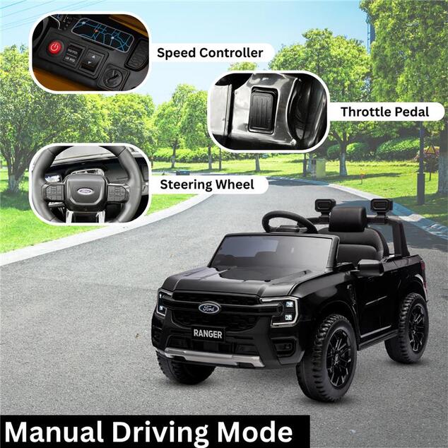 Electric Ride-on car FORD 707 12V, black, Leather seat, 2.4 GHz remote control, Bluetooth / USB Inpu