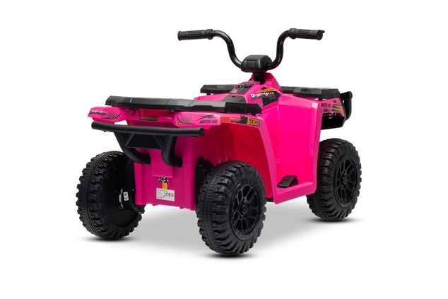 Licensed electric Ride-on quad Arctic Cat 12V with rear wheel drive, pink, LED lights, Lithium batte