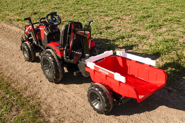Electric tractor TOP-WORKER 12V with buckets and trailer, Single seat, red, soft PU seat, MP3 Player
