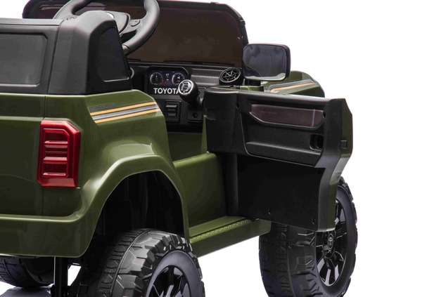 Electric ride-on car Toyota Landcruiser 12V, military green, wide single seat, 2.4 GHz remote contro