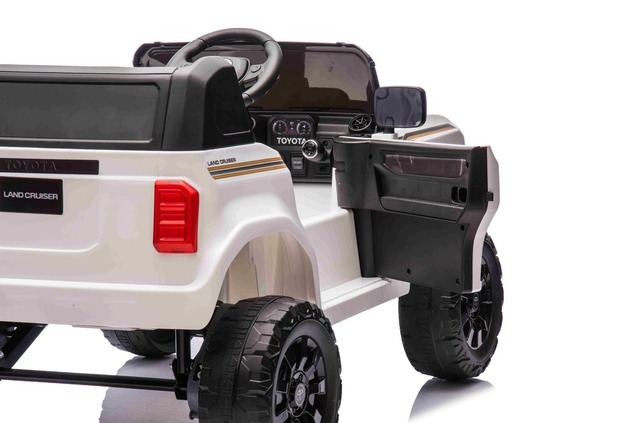 Electric ride-on car Toyota Landcruiser 12V, white, wide single seat, 2.4 GHz remote control, USB / 