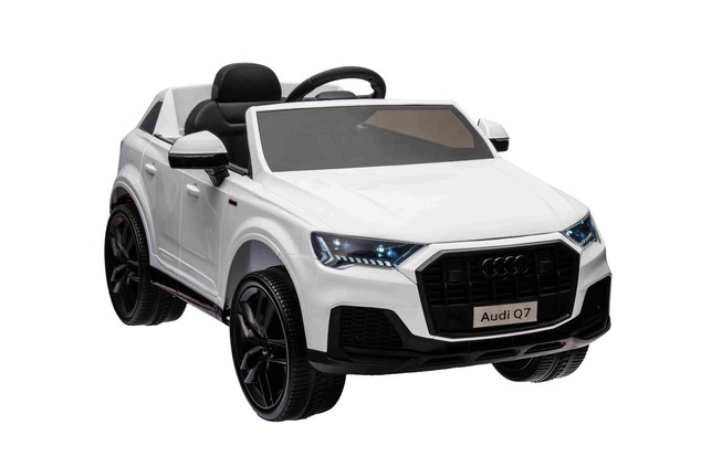 Auto elettrica per bambini Audi Q7 bianco, monoposto, sospensione indipendente, batteria 12V, teleco