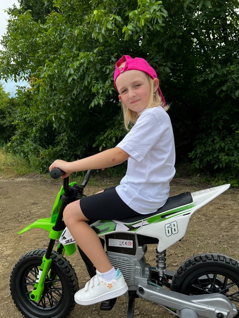 Electric Ride-on MOTOCROSS, Green, 12V battery, EVA soft wheels, Leather seat, 2 x 25W Engine, Suspe
