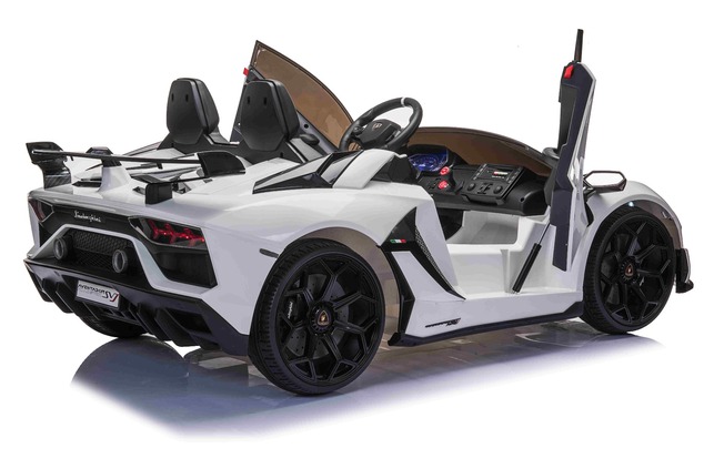 Electric Ride on Car Lamborghini Aventador 12V for two users, White, Vertical opening doors, 2 x 12V