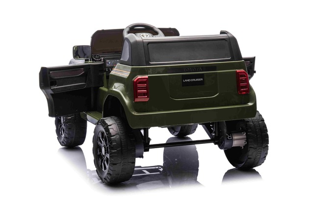 Electric ride-on car Toyota Landcruiser 12V, military green, wide single seat, 2.4 GHz remote contro