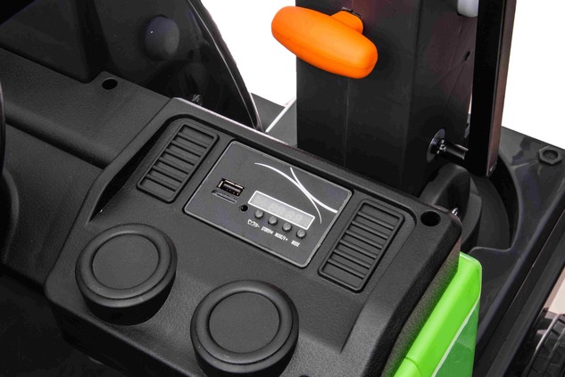 Electric ride-on car Volvo Excavator 12V with front digger ladle, Single seat, green, soft leatheret