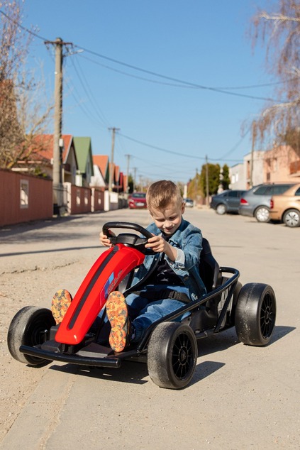 Drift Kart DRIFT-CAR 24V, Red, Smooth Drift wheels, 2 x 350W Motor, Drift mode at 13 Km / h, 24V Bat