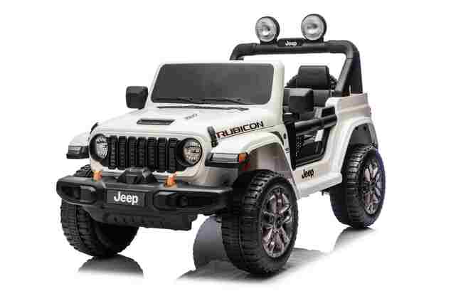 JEEP Wrangler elektrické autíčko pro děti, Bílá, Dvoumístné kožené sedadlo, Rádio s Bluetooth a USB vstupem, 4x4 | Beneo Motors