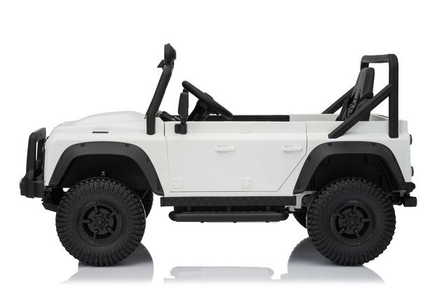 Electric Ride-on car Land Rover Defender 110 SVX 12V, white, 4X4 drive, LED lights, front and rear w