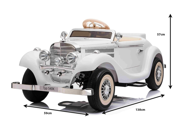 Electric Ride-On Toy Car Mercedes-Benz 540K, White, Local parental control by Steering wheel, 2.4Ghz