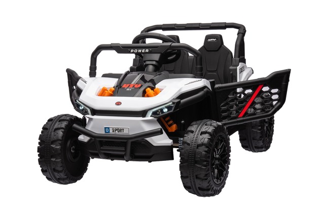 Electric ride-on car UTV Small 12V, white, Rear wheel drive, 12V battery, Plastic wheels, Wide doubl