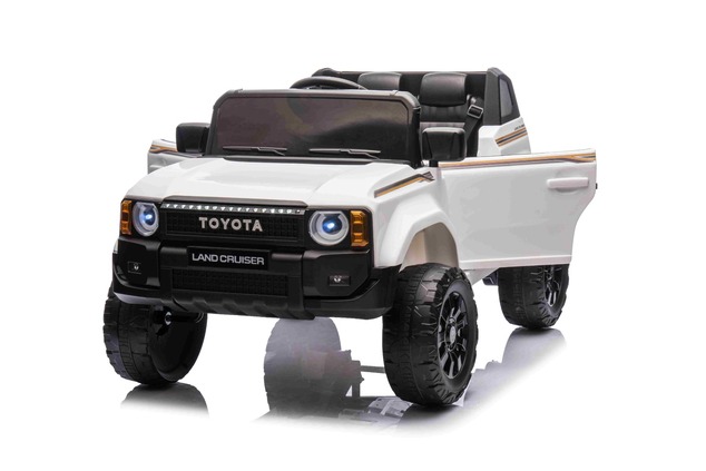 Electric ride-on car Toyota Landcruiser 12V, white, wide single seat, 2.4 GHz remote control, USB / 